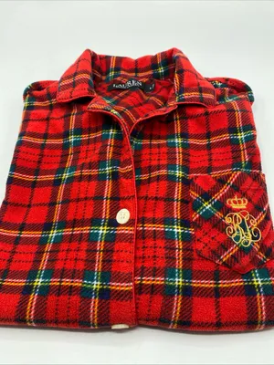 Lauren Ralph Lauren Womens Red Plaid Black Label Flannel Pajama top shirt Small thumbnail 8