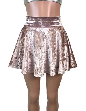 Topshop Dusty Pink Crushed Velvet Skater Skirt Women’s 6 thumbnail 1