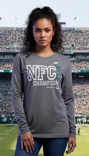 NFL Philadelphia Eagles NFC Champions Super Bowl LII Gray Long Sleeve Top Womens XL thumbnail 1