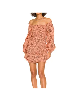 Women’s Free People Apricot Floral Smock It To Me Mini Dress Size M thumbnail 3