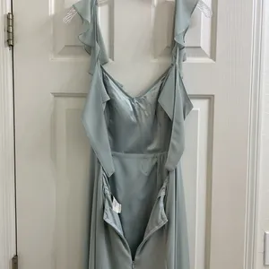 Bhldn Diana Sage green mint gown ruffle slit med thumbnail 8
