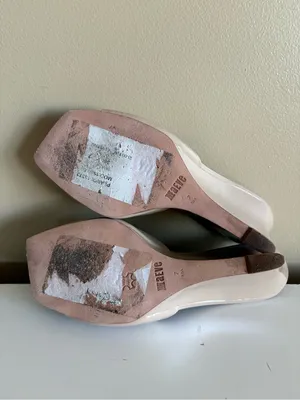 Anthropologie Maeve Beige Patent Wedge Square Toe Sandals Size 7 thumbnail 7