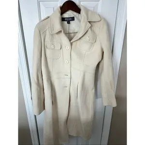 Kenneth Cole reaction cream colored military style wool coat size 6 pea coat thumbnail 8