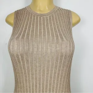 A New Day Wide Ribbed Sweater Midi Dress Sz L Sleeveless Fit Flare Beige thumbnail 2