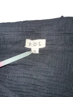 POL Black Gauze Crochet Sleeves Button Up Oversized Shacket SMALL thumbnail 4