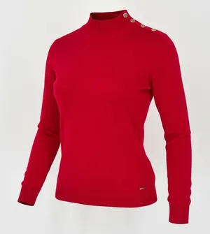 Calvin‎ Klein Sweater Women Large Red Mock Neck Button Shoulder Knit Long Sleeve thumbnail 1