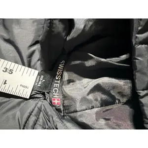 Womens Black Quilted Puffer Vest Hooded Full Zip large‎ Jacket Cinched Waist thumbnail 4