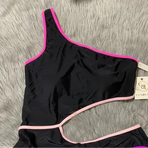 Cyn & Luca One-Shoulder Side-Cutout Swimsuit pink purple black new with tags thumbnail 3