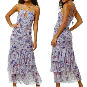 MISA Los Angeles Nicola Floral Mesh Halter Midi Dress Blue Size XS NWT thumbnail 2