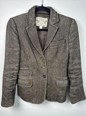 Vintage Banana Republic 0 Blazer Womens‎ Tweed Wool Linen 2006 Brown READ thumbnail 1