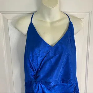 Lulu's Blue Satin Spaghetti Straps V-Neck Dress Size XL glam coquette rave chic thumbnail 4