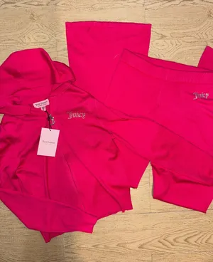 NWT Juicy Couture Vixen Pink Knit Tracksuit Set Hoodie Flare‎ Pants Small thumbnail 1