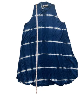 Vintage Ginger G Women’s Dress M Tie Dye Knee Length Mock Neck Summer Blue thumbnail 6