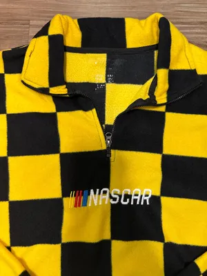 NASCAR Checkered Quarter Zip Fleece Sweatshirt Cropped Y2K Streetwear thumbnail 2
