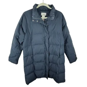 L.L. Bean Black Puffer Full‎ ZIp Goose Down Bodywarmer Trench Coat Size M thumbnail 2