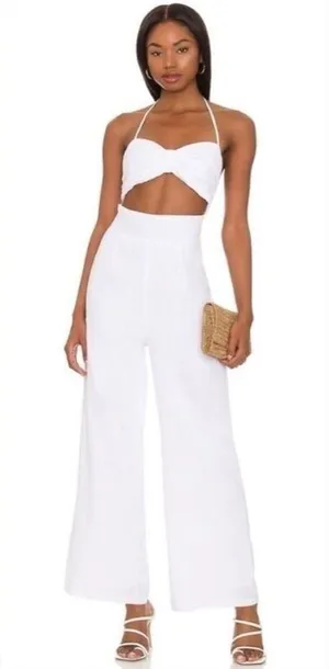 SNDYS Revolve White Jumpsuit Open Front Wide Leg Small 100% Cotton #1000 thumbnail 1