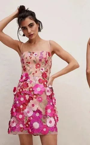 HELSI 3D Floral Embroidered Mini Dress NWT Size XS thumbnail 1