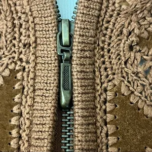 Vintage Y2K Lisa International Sweater Jacket Camel Suede / Crochet Knit XL thumbnail 6