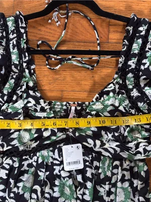 Free People Black and Green Floral Lace-Up Back Mini Dress thumbnail 8