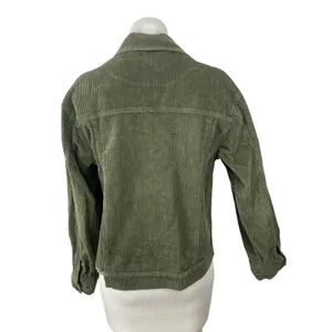 POL Women's Green Corduroy Long Sleeve Pocket Button Down Utility Jacket Size S thumbnail 4