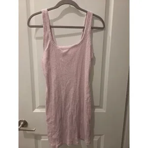 Pink White Striped Ribbed Tank Dress Bodycon Mini size M thumbnail 3