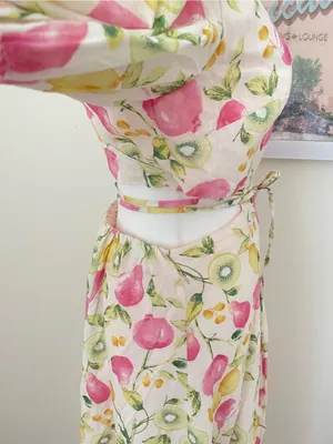 Anthropologie En Saison Ula Midi Dress in Pink Fruits Multi Size Medium thumbnail 7