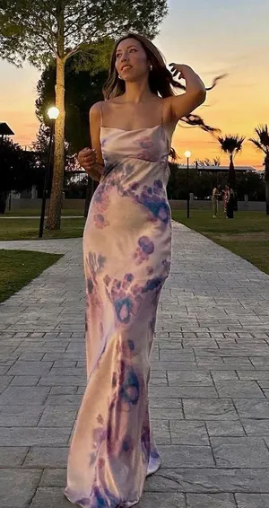 Zara maxi dress satin bodycon open back cowl neck tie dye summer evening thumbnail 1