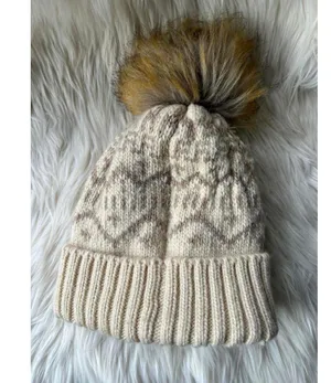 Ariat Women's Cream Knit Beanie Hat with Faux Fur Pom Pom thumbnail 4