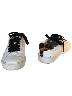 J. Crew "Saturday Sneakers" White Leather & Animal Print Accent Sneakers (6.5) thumbnail 2