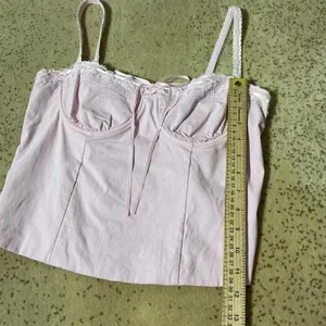 Y2K Beverly and Beck Pink Coquette Lace Trim Bustier Cami Top Smocked‎ Back M thumbnail 2