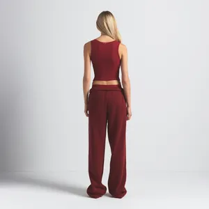 Skims Cotton Fleece Classic Straight Leg Pant Merlot Small new with tags thumbnail 5