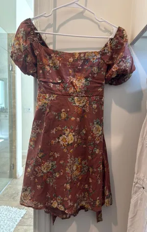 Altar'd State Floral Puff Sleeve Square Neck Knot Open Back Mini Dress thumbnail 1