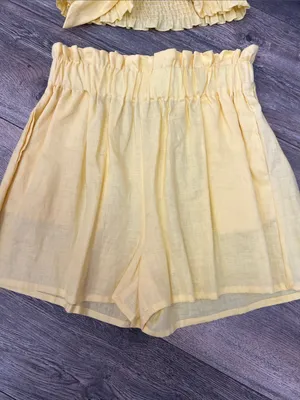 Yellow Smocked High-Waist Shorts Set- Women's thumbnail 3