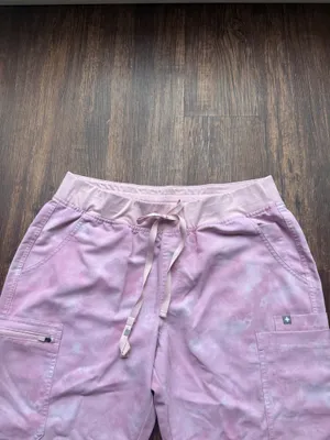 FIGS Women’s Marbled Rose Pink Yola Yoga Skinny Scrub Pants Hospital- Size LP thumbnail 5