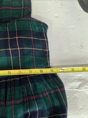 S.Roberts Green and Navy Plaid jumper Midi Dress drop pockets school girl vtg M thumbnail 7
