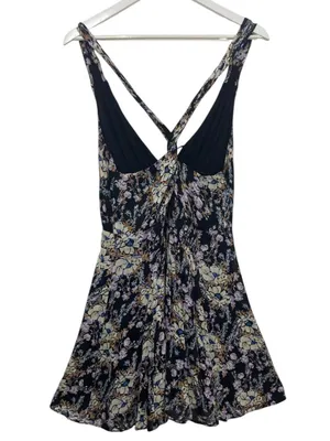 Free People Washed Ashore Halter Mini Dress Black Floral Size L thumbnail 4
