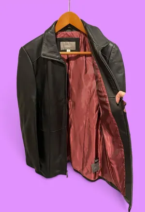Croft & Barrow Cute cool classic 90s zip front lined buttery black leather jacket pockets thumbnail 1