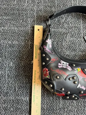 Ed Hardy Tattoo Print Hobo Bag Black Studded Love Kills Slowly Cross Charm NWT thumbnail 5