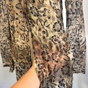 Vintage 90's Breakin Loose Sheer Floral Leopard Print‎ Duster Brown Black 5/6 thumbnail 3