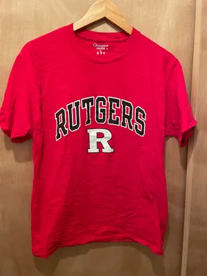 Champion Rutgers University T Shirt New Jersey College Red Size medium small stain as seen in picture thumbnail 1
