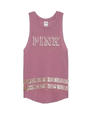 Victoria's Secret PINK Bling Sequin Muscle Tank Rose Begonia Mauve Size Large thumbnail 2