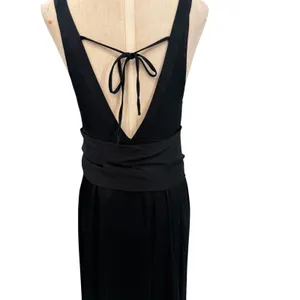 Free People Black Plunge Open Back‎ Maxi Dress Tie Waist High Slit Gown US 2 thumbnail 10