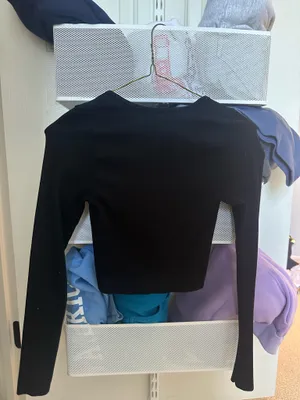 Urban Outfitters Long Sleeve Crop Top Henley Black thumbnail 2