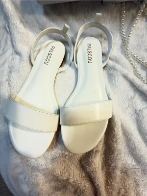 PALSCOU Wedding Shoes for Bride Flat Sandals Open Toe Pearl Bridal Shoes size 6 thumbnail 7