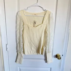 Anthropologie NEW Lace Sleeve Cream Sweater Top thumbnail 4