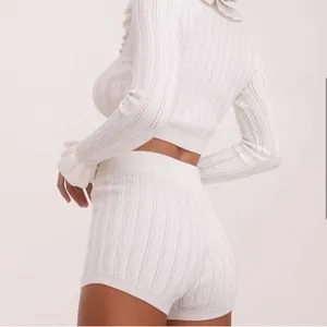 FOR LOVE & LEMONS Camille White Pointelle Knit Shorts thumbnail 4