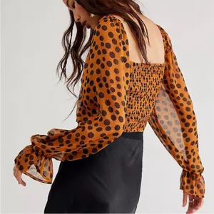 Free‎ People Parker Top smocked printed crop top Sz M thumbnail 3