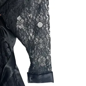 Vintage Gold Label Victorias Secret Satin‎ And Lace Robe Black Whimsigoth M/L thumbnail 4