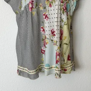 Johnny Was Silk Tunic M floral Embroidered Gathered Waist blouse lightweight thumbnail 5