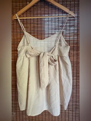 MABLE Anthropologie Ivory Tencel Tie Back Babydoll Cami Top Small thumbnail 4